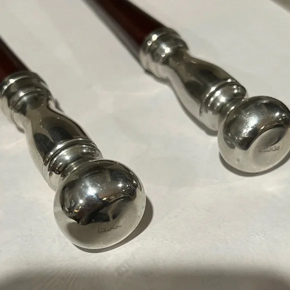 Mid Century Modern Mahogany Bowl Set, Vintage Salad Serving Bowl Pewter Accents - Picture 6 of 6